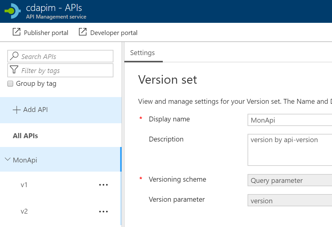 azure api version set